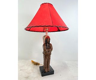CARVED & PAINTED DRUGSTORE INDIAN TABLE LAMP
