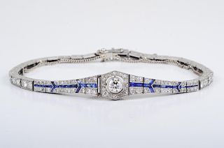 Art Deco Platinum Diamond Sappphire Bracelet