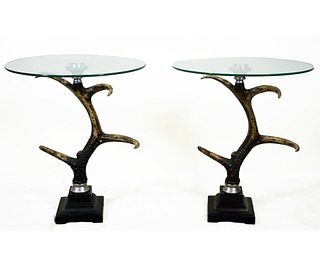 PAIR OF STAG HORN SIDE TABLES