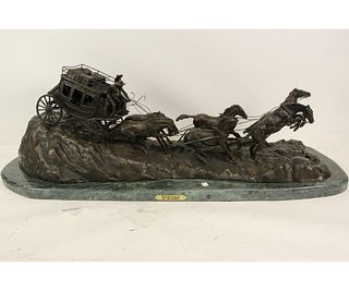 STAGECOACH BY C.M. RUSSELL ON MARBLE BASE