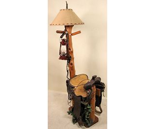 WESTERN FLOOR LAMP WITH HORSE SADDLE