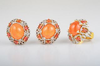 Garnet Diamond Earrings and Ring Set