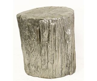 SILVER PAINTED TREE TRUNK SIDE TABLE