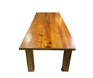 CARVED PONDEROSA PINE RANCH DINING TABLE