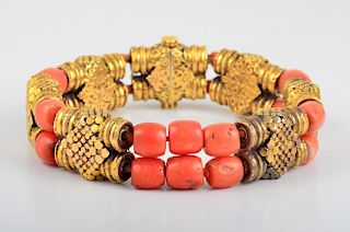 Antique Gold Coral Bracelet
