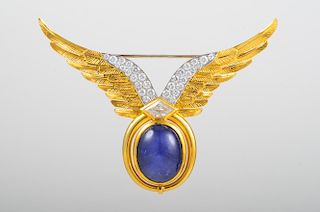 Sapphire Gold Diamond Wing Pin