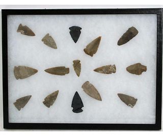 SET OF FIFTEEN AUTHENTIC ARROWHEADS IN SHADOW BOX