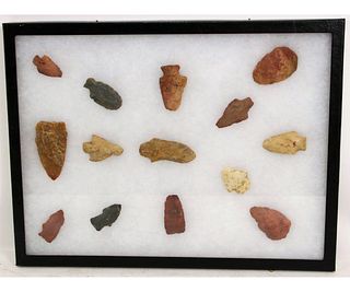 SET OF FOURTEEN AUTHENTIC ARROWHEADS IN SHADOW BOX