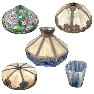 Lot Of 5 Vintage & Antique Slag Glass Lamp Shades