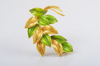 VCA Enamel Gold Leaf Pin