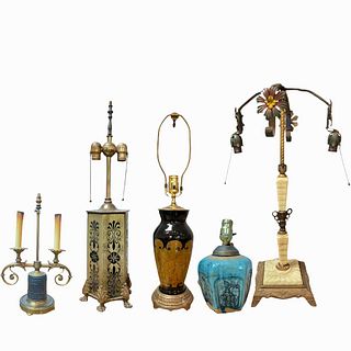 Lot of 5 Various Vintage & Antique Lamps