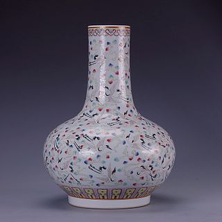 Famille Rose Crane and Cloud Bottle Vase