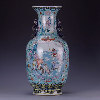 Famille Rose Eight Immortal Baluster Vase