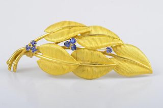 Tiffany Gold Sapphire Leaf Pin