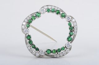 Oscar Heyman Diamond Emerald Pin