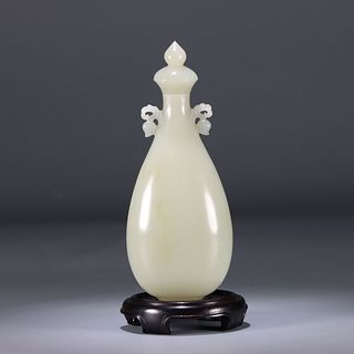 Carved Hetian Jade Double-Eared Vase