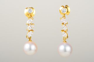 Mikimoto Diamond Pearl Drop Earrings