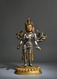 Gilt-Bronze Figure Of Eight-Armed Manjushri