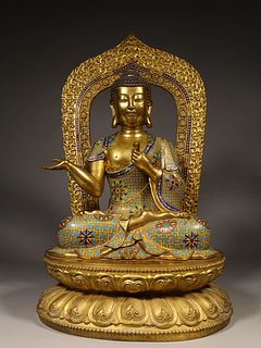 Gilt Bronze Figure Of Shakyamuni With Cloisonne Enamel