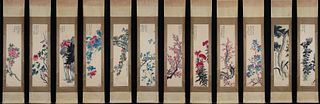 Zhang Daqian, Twelve Chinese Flower Painting Paper Scrolls