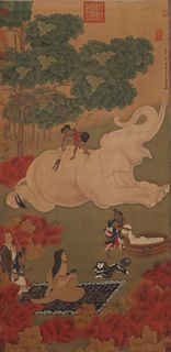 Ding Yunpeng, Chinese Elephant Painting Silk Scroll