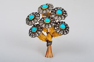 Buccellati Diamond Turquoise Flower Pin