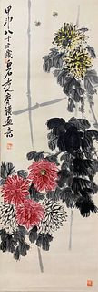 Qi Baishi, Chinese Flower Painting Paper Scroll