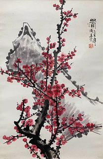 Wang Chengxi, Chinese Prunus Painting Paper Scroll