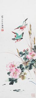 Jiang Hanting, Chinese Flower And Bird Painting Paper Scroll