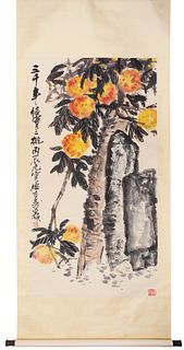 Wu Changshuo, Chinese Fruits Painting Paper Scroll