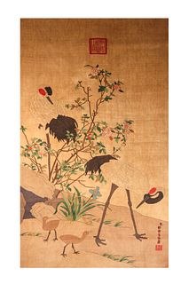 Embroidered Kesi Magpie Hanging Panel