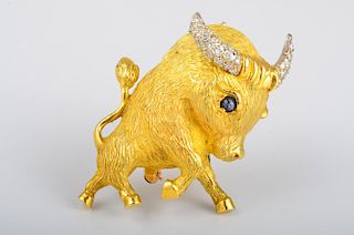 Cute Gold Diamond Bull pin