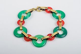 Retro Green Onyx Carnelian Circle Bracelet