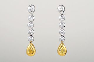 Damiani 18K Gold Yellow White Diamond Drop Earrings