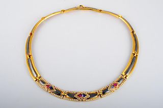 J. Yanes Gold Gemstone Diamond Link Necklace