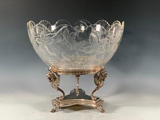 English Crystal and Silver Punchbowl on Stand, 19thc.