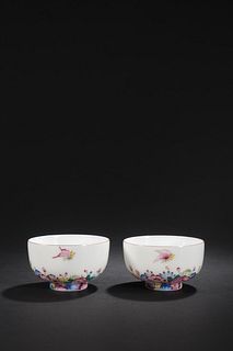 Pair Of Famille Rose Butterfly&Flower Cups