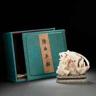 Carved Jade Figure And Boat Ornament