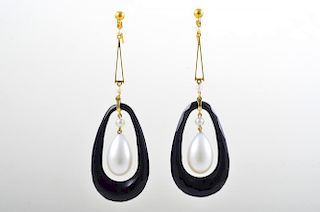 Antique Pearl Onyx Drop Earrings