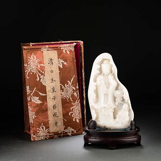 Carved White Jade Figure Of Guanyin