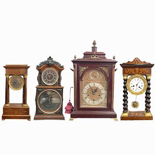 Lot of 4 Antique Various Wooden Case Mantel Clocks