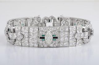 Art Deco Diamond Emerald Onyx Bracelet