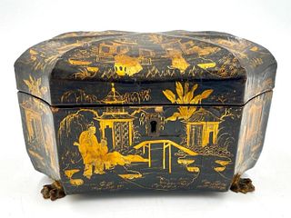 Chinese Export Lacquer Tea Caddy, 19thc.