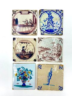 Assorted Lot of Dutch and French Glazed Ceramic Tiles