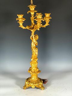 Gilt Bronze Four Light Candelabra Table Lamp