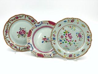 Three Chinese Export Famille Rose Plates