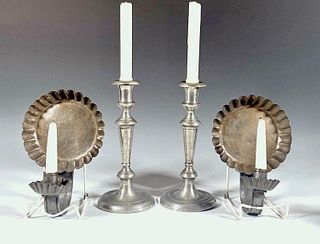 Antique Pewter Candlesticks and Tin Sconces
