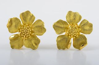 Tiffany Gold Flower Ear Clips