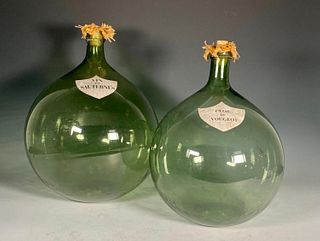 Two Decorative Blown Glass Wine Bottles