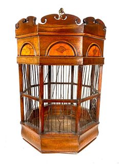 Antique English Mahogany and Wirework Bird Cage